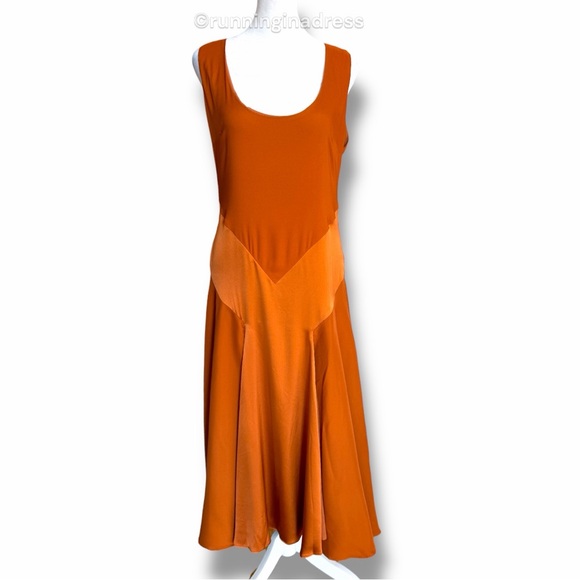 Burberry Prorsum 2016 Runway Burnt Orange Silk Sateen Midi Dress Size 42 U.S. 8 - Picture 3 of 13